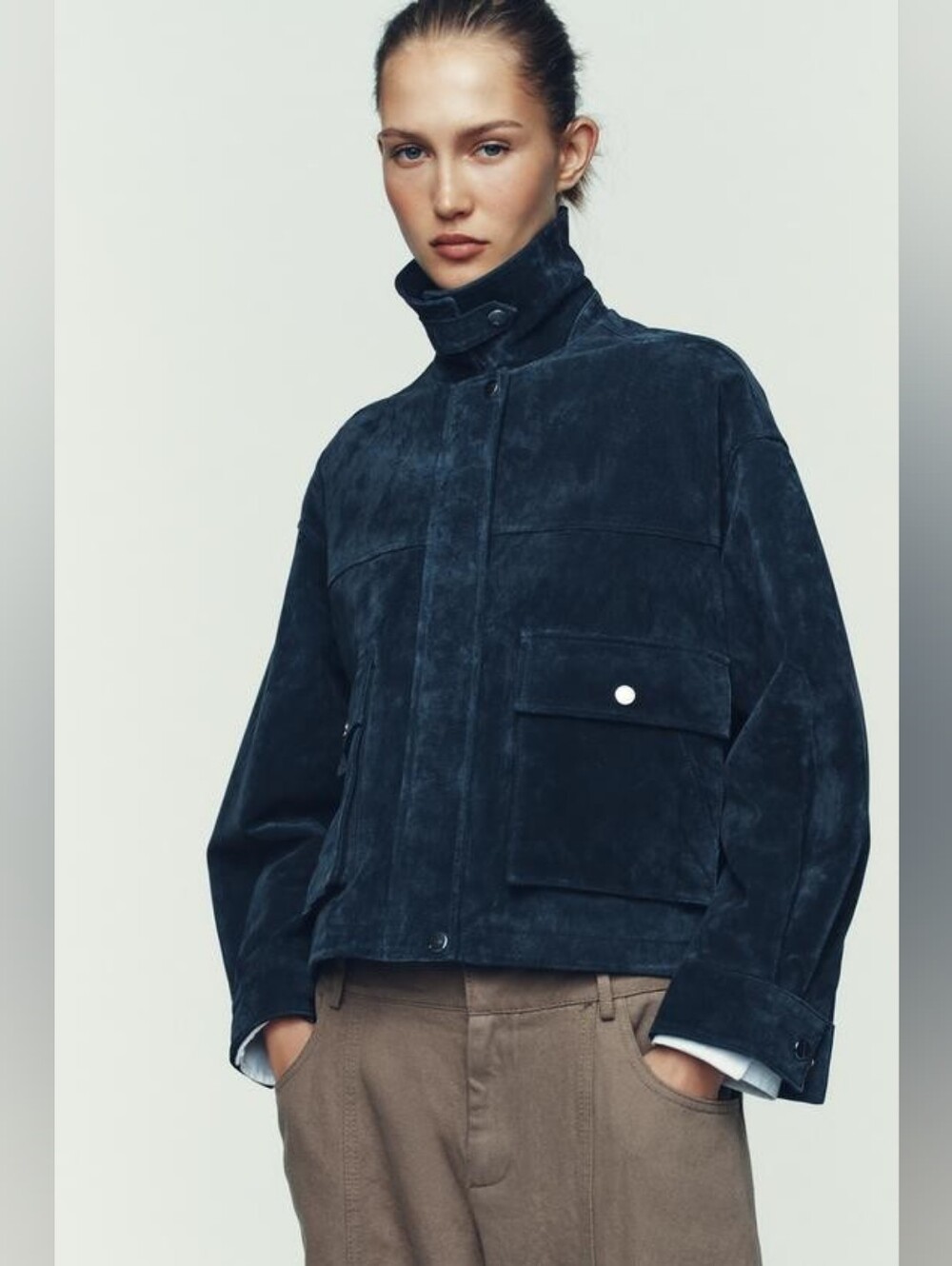 Zara 100% SUEDE LEATHER POCKET JACKET Size Medium